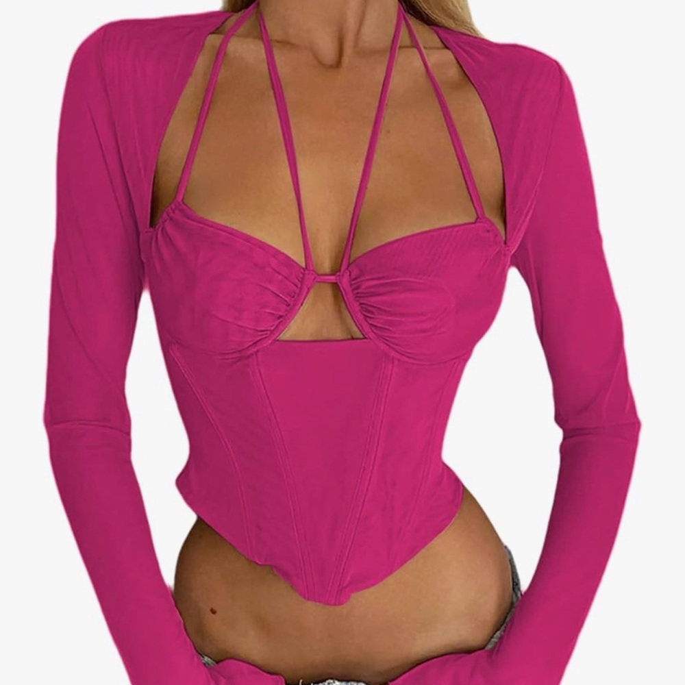 Pink halter neck going-out top
